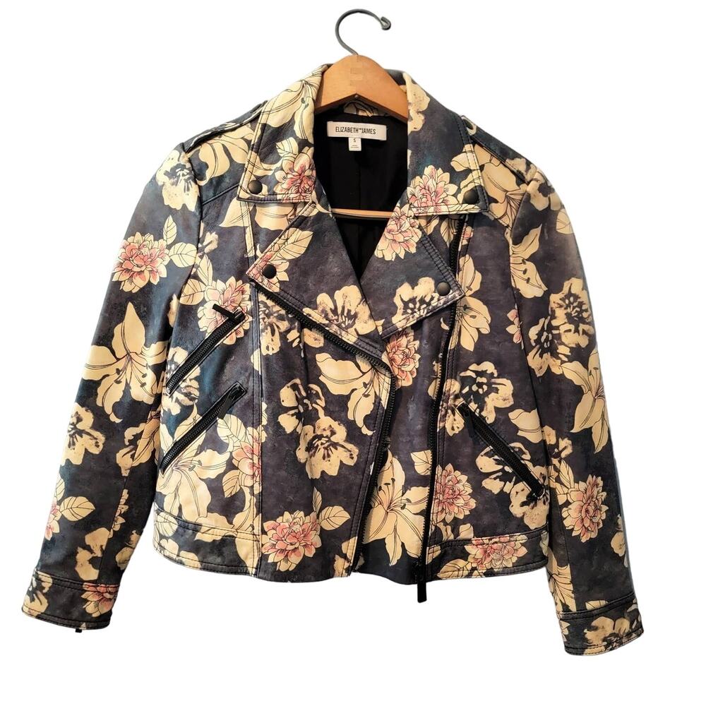 Elizabeth and James Floral Print Leather Jacket Size Small